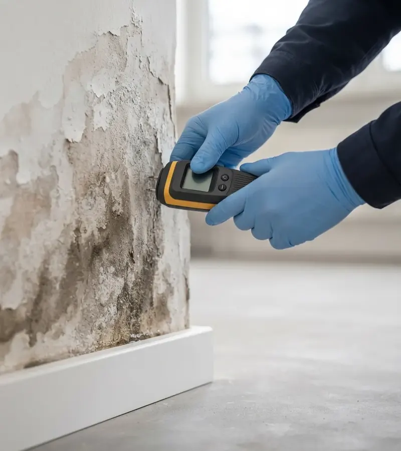 Muro con umidità di risalita e distacco dell'intonaco a Pescara